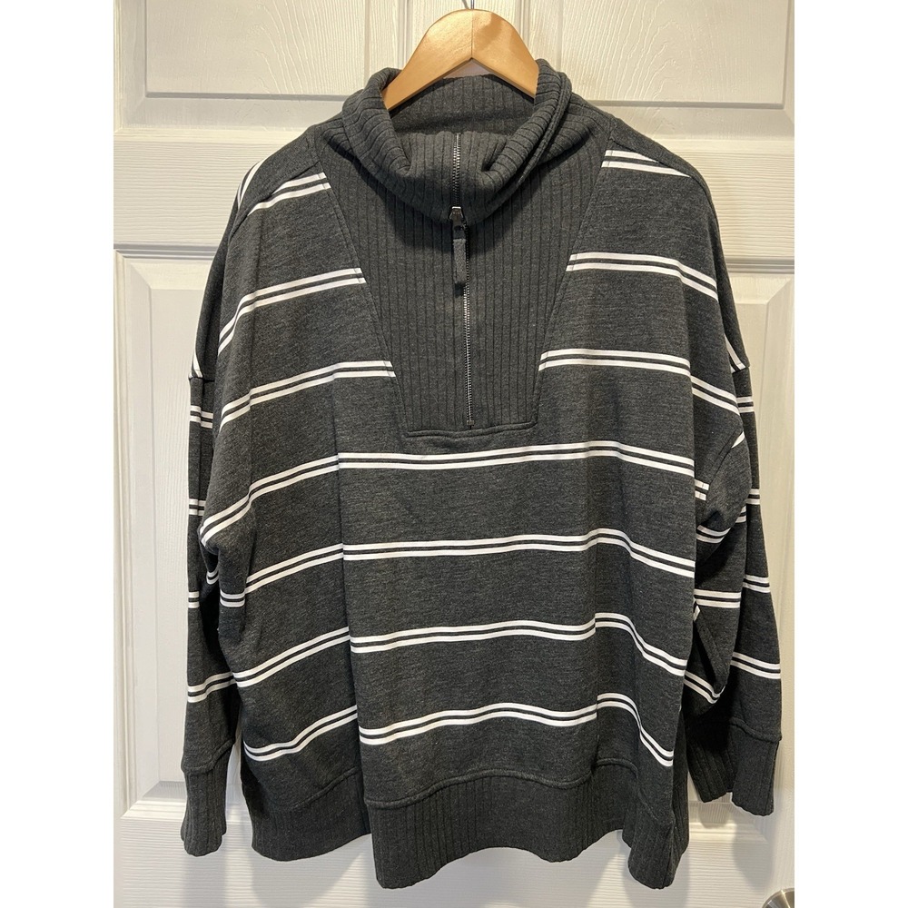 Maurice Turtle Neck Sweater 1/2 Zip Grey With White Stripes 2X